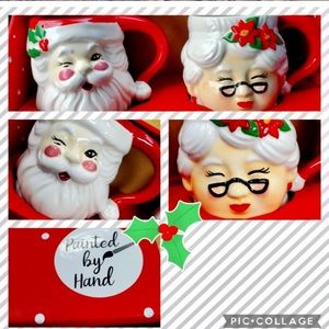 Mr and Mrs Claus beautiful hand painted ceramic mug set.
